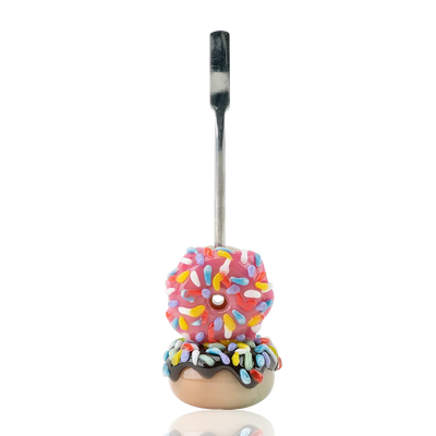 Empire Glassworks donut dab tool in borosilicate glass with pink, beige, sprinkles
