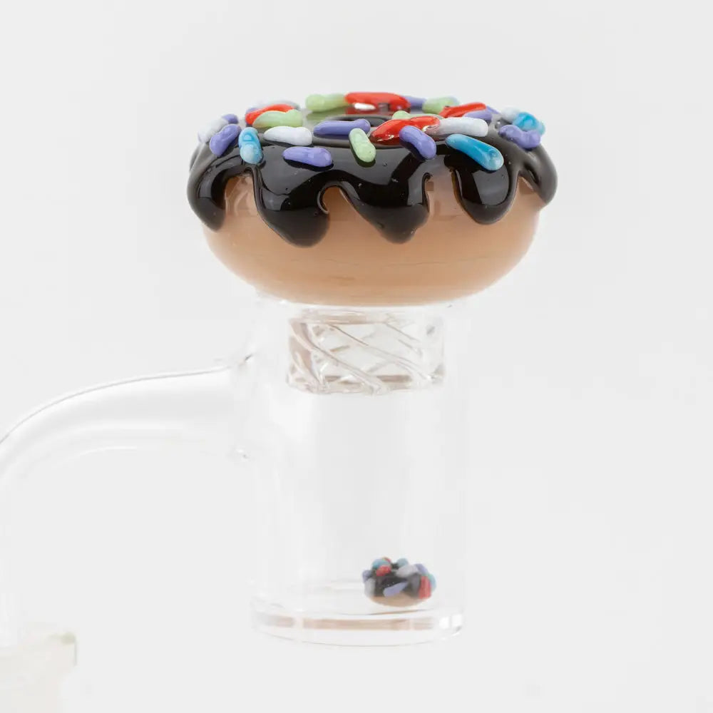 Empire Glassworks donut spinner carb cap with chocolate icing and sprinkles