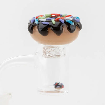 Empire Glassworks donut spinner carb cap with chocolate icing and sprinkles