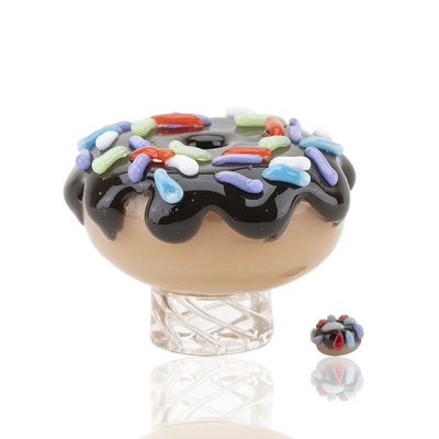 Empire Glassworks donut spinner cap carb cap with black icing and sprinkles