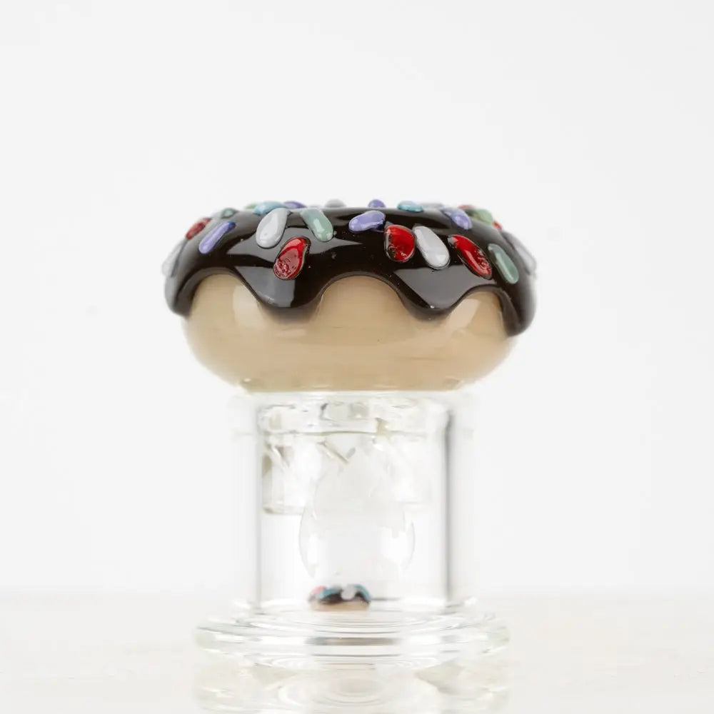 Empire Glassworks donut spinner carb cap with black glaze and sprinkles