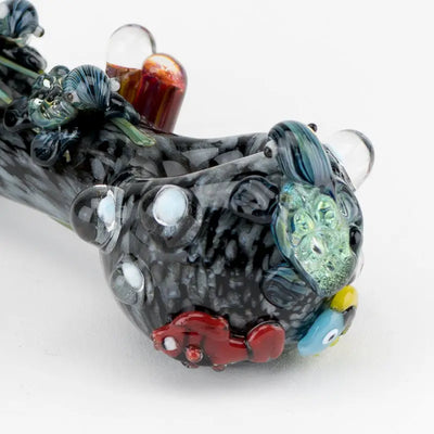 Empire Glassworks East Australian Current spoon pipe with speckled glass, fish, turtles, eyes, bubbles