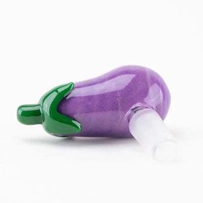 Empire Glassworks eggplant bowl piece, purple glass with green leafy top