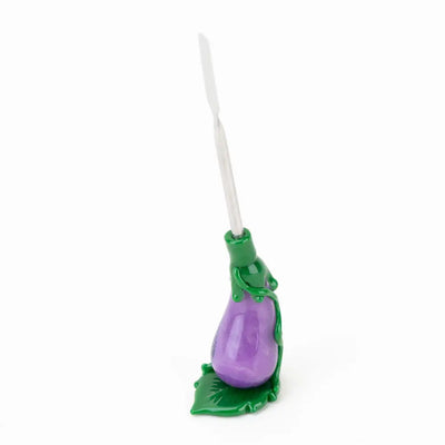 Empire Glassworks eggplant borosilicate glass dab tool with purple dispenser and green stem