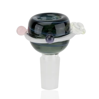Empire Glassworks Galactic 14mm glass bowl piece in dark green with purple bead