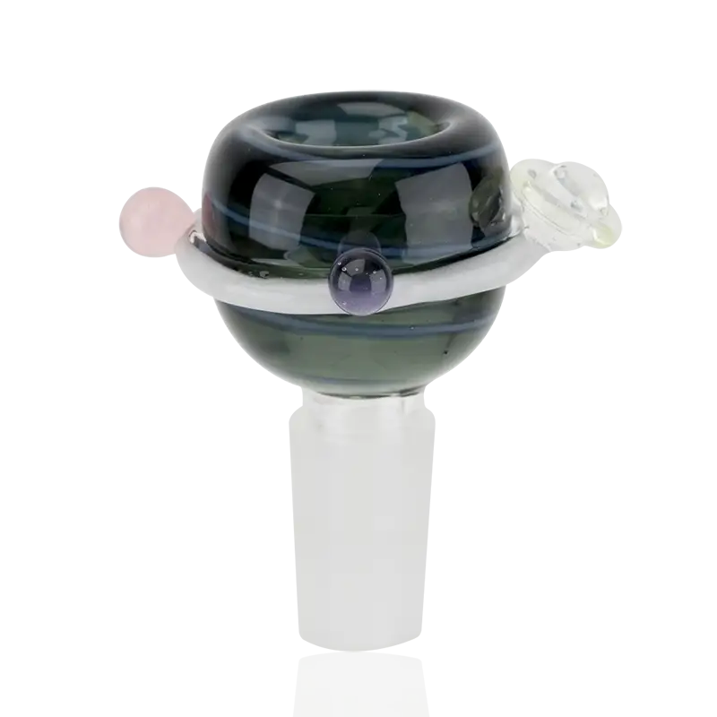 Empire Glassworks Galactic 14mm glass bowl piece in dark green with purple bead