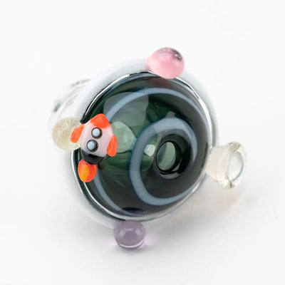 Empire Glassworks galactic spinner cap carb cap with green silver swirls fish charm