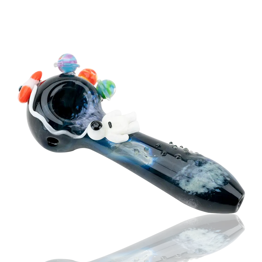 Empire Glassworks Galactic Spoon Pipe with cartoon character and marbles