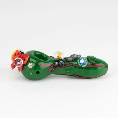 Empire Glassworks Garden Critters spoon pipe with green shoe, ladybugs, marbles