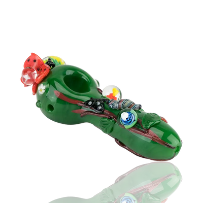 Empire Glassworks Garden Critters frog spoon pipe in vibrant green