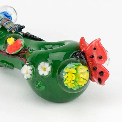 Empire Glassworks Garden Critters spoon pipe with green vine and ladybug