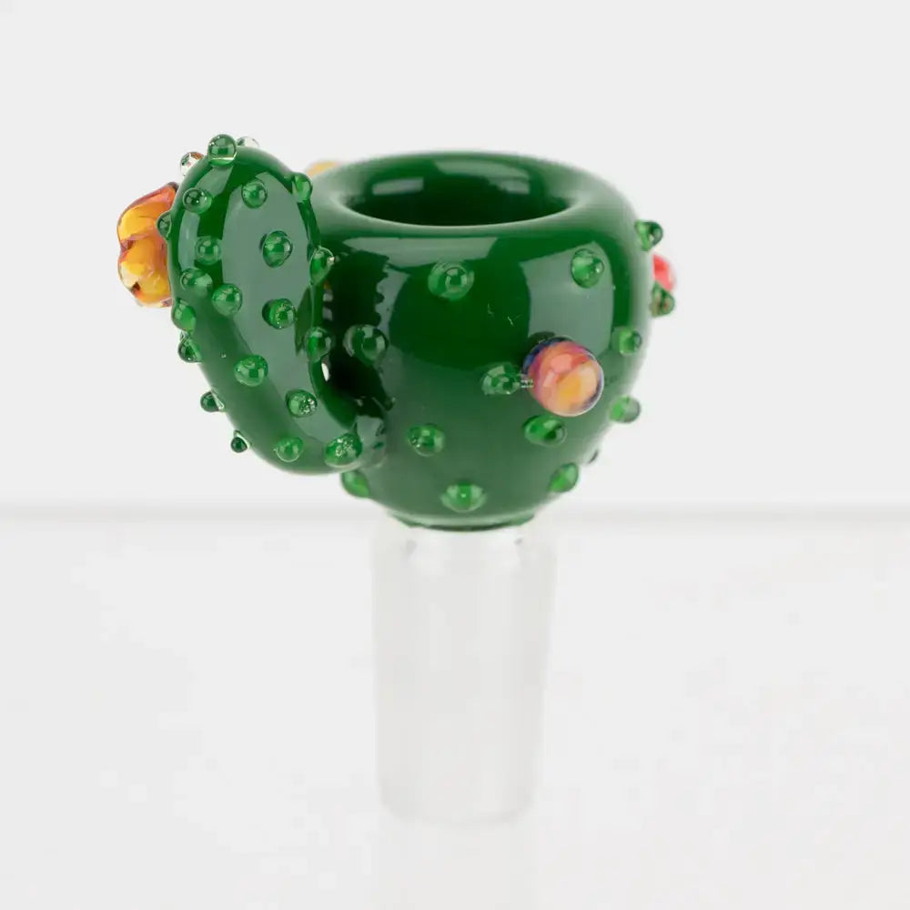 Empire Glassworks handcrafted cactus 14mm bowl with vibrant green glass spines and flower accents