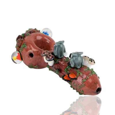Whimsical Empire Glassworks forest spoon pipe with frog, ladybug, mushroom details