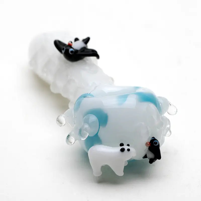 Empire Glassworks Icy Penguins spoon pipe with iceberg design and polar bear figurines