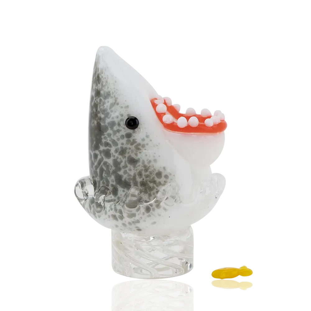 Empire Glassworks Jawsome translucent white shark spinner carb cap