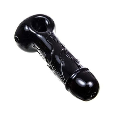 Empire Glassworks Large Penis Spoon Hand Pipe with black glossy etching