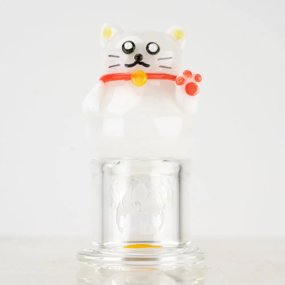Empire Glassworks white glass lucky cat spinner carb cap figurine