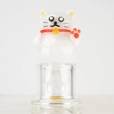 Empire Glassworks white glass lucky cat spinner carb cap figurine
