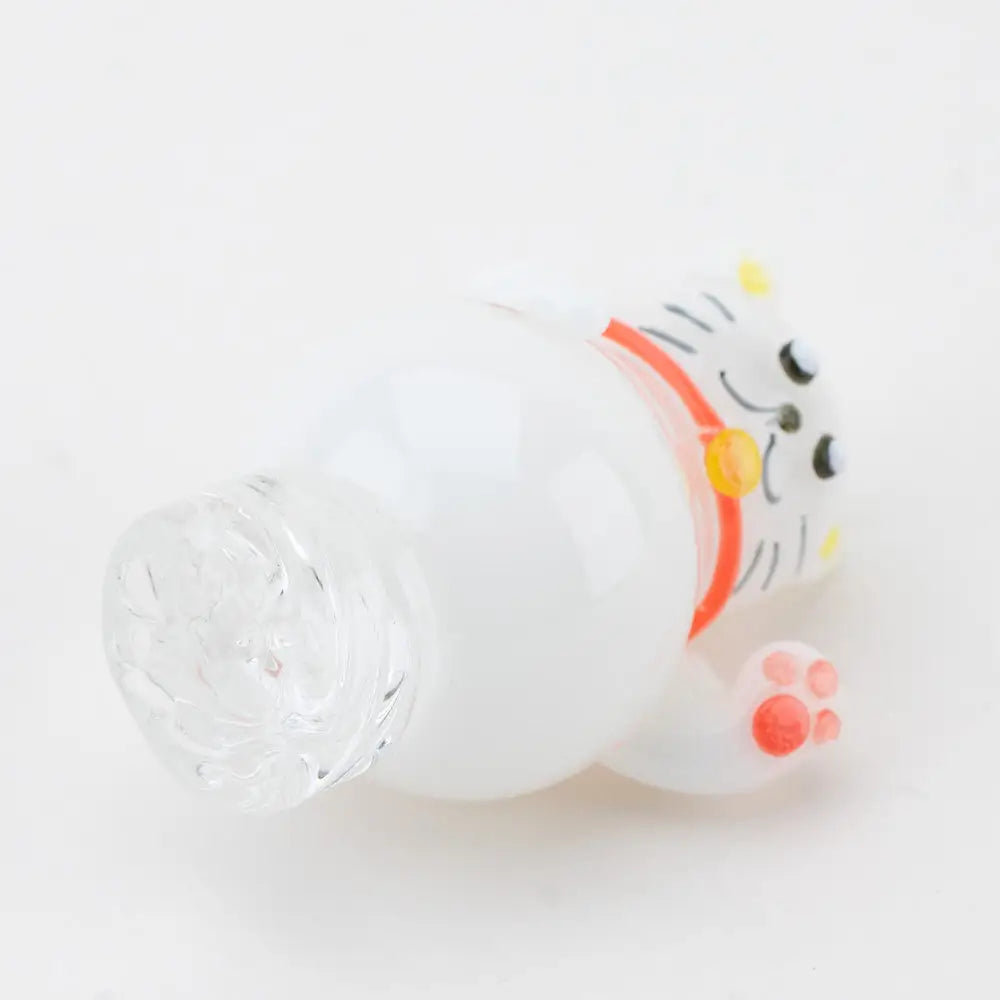 Empire Glassworks Lucky Cat spinner cap carb cap in white glass bottle