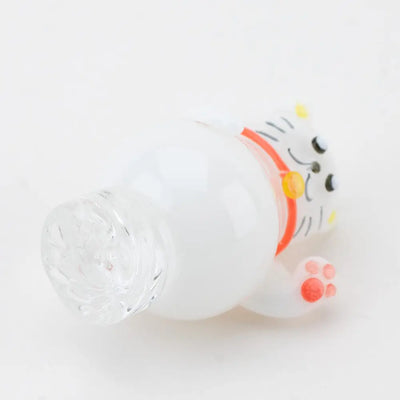 Empire Glassworks Lucky Cat spinner cap carb cap in white glass bottle