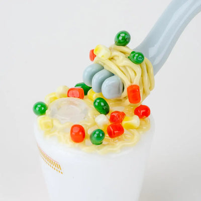 Empire Glassworks Mini Dab Rig Fork and Noods glass figurine with spoon lifting noodles from candy cup
