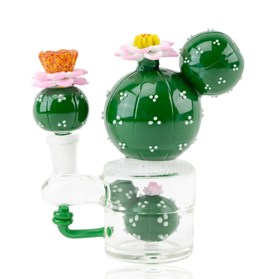 Empire Glassworks mini dab rig with green glass peyote cactus and floral accents