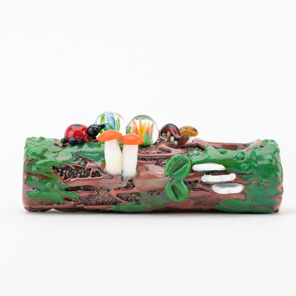 Empire Glassworks mossy log hand pipe with colorful glass centerpiece