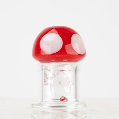 Empire Glassworks red mushroom spinner carb cap with white spots