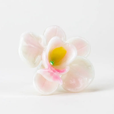 Delicate pink Empire Glassworks Orchid 14mm glass bowl piece with yellow center
