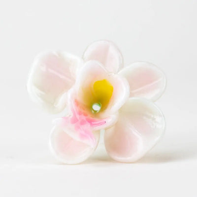 Delicate pink Empire Glassworks Orchid 14mm glass bowl piece with yellow center