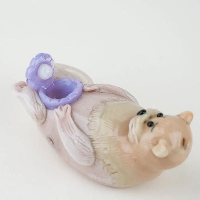 Empire Glassworks pink ceramic otter glass hand pipe with clamshell lid