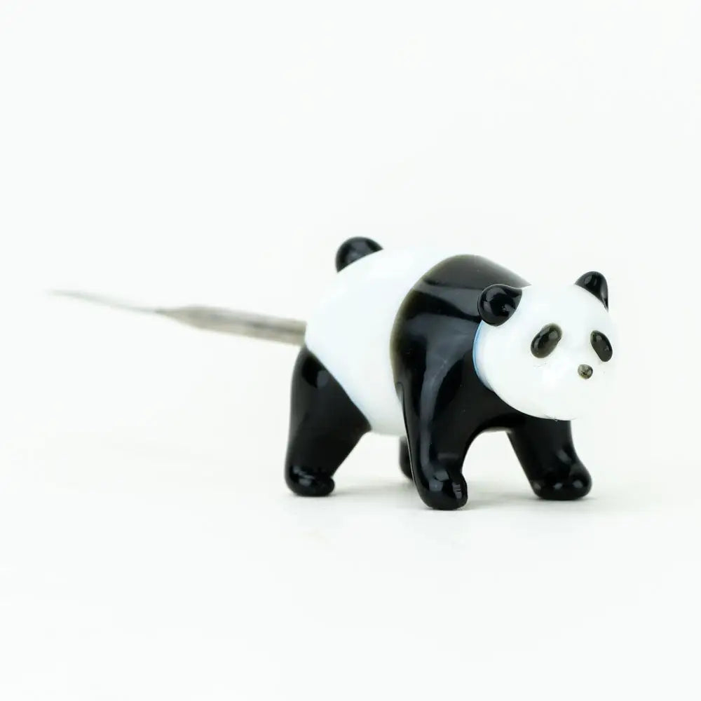 Empire Glassworks panda dab tool in borosilicate glass, black and white skewer holder