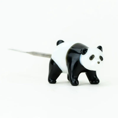 Empire Glassworks panda dab tool in borosilicate glass, black and white skewer holder