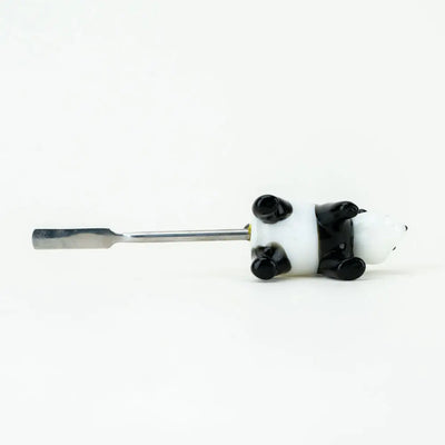 Empire Glassworks panda dab tool in borosilicate glass, black and white grinder