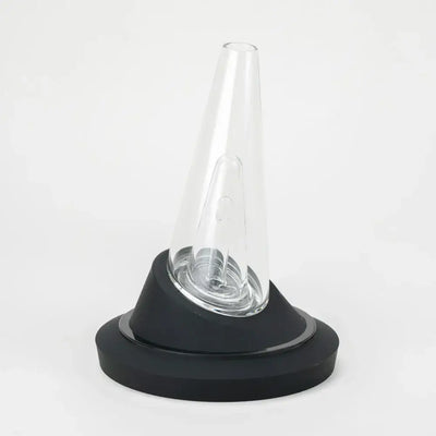 Empire Glassworks Peak Attachment Display Stand with clear glass conical vaporizer and black silicone base