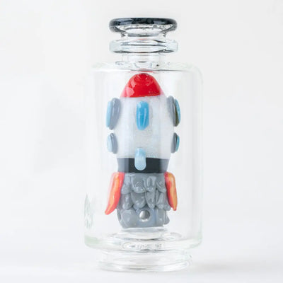 Empire Glassworks Peak Attachment Rocket Ship in clear glass bottle