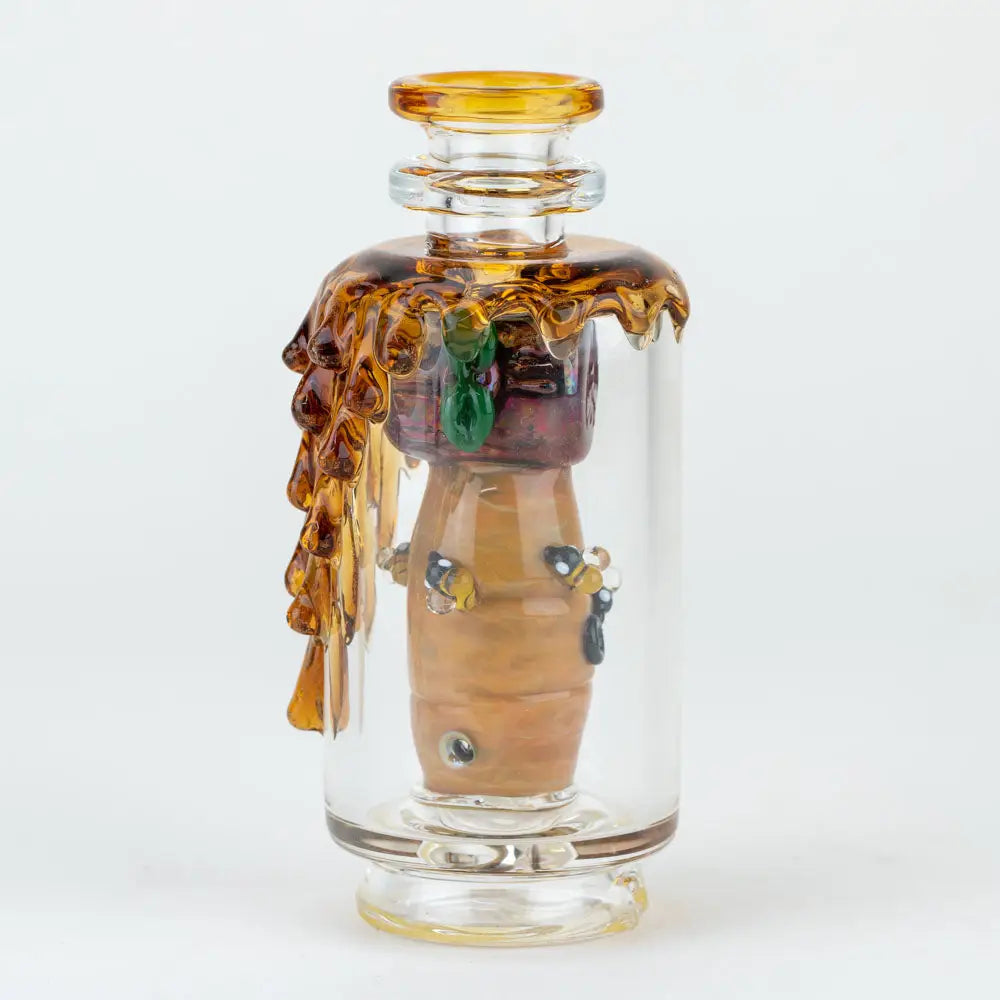 Empire Glassworks Peak Attachment Save the Bees honeycomb glass bottle
