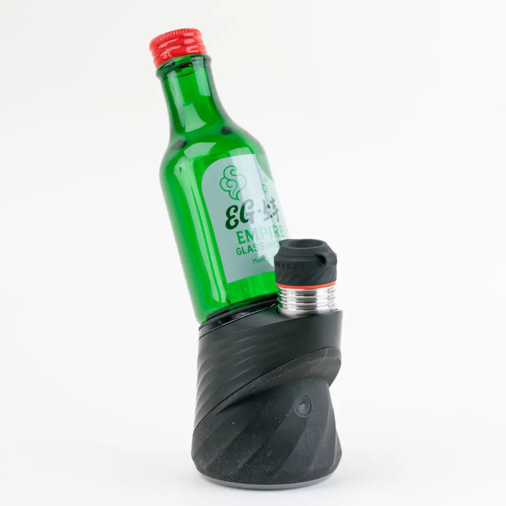 Empire Glassworks Peak Attachment Soju Bottle with green glass and red cap