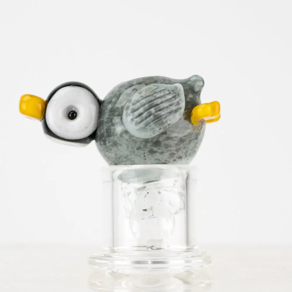 Empire Glassworks Penguin Paulie spinner carb cap with gray speckled body
