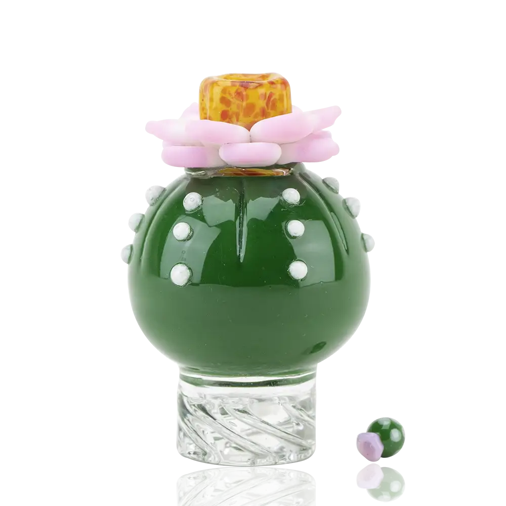 Empire Glassworks Peyote Spinner Cap carb cap with green cactus pipe
