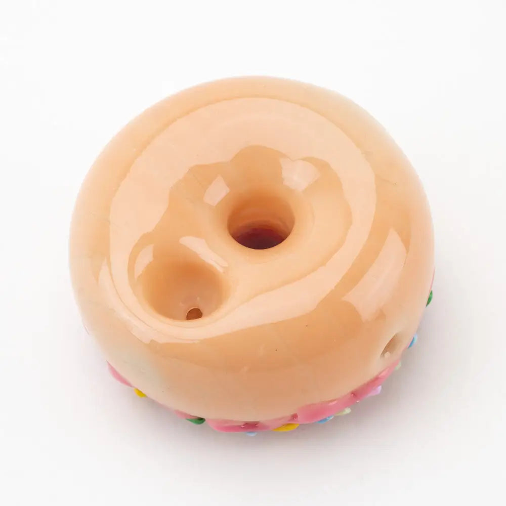 Empire Glassworks pink sprinkle donut hand pipe with glossy peach glass