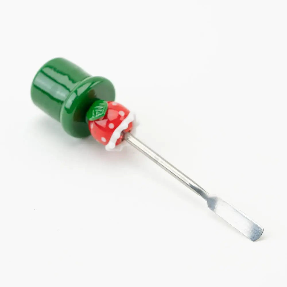 Empire Glassworks Piranha Plant dab tool with green red glass strawberry blade