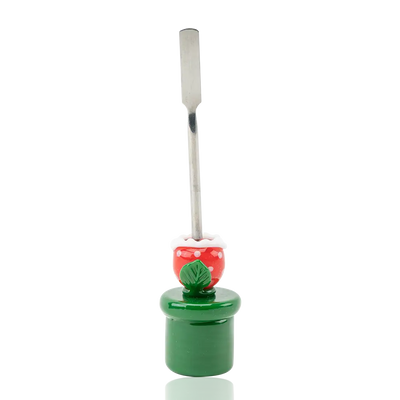 Empire Glassworks Piranha Plant dab tool with red strawberry glass pipe