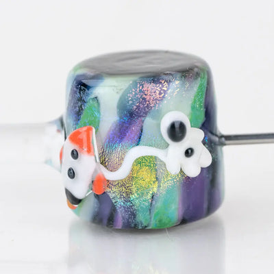 Empire Glassworks poker wand glass hand pipe with iridescent bead and cartoon fish ghost