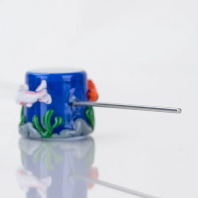 Empire Glassworks poker wand Koi Pond blue ceramic fish cup
