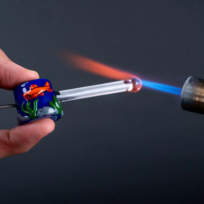 Empire Glassworks Poker Wand Koi Pond blue glass pipe with orange fish