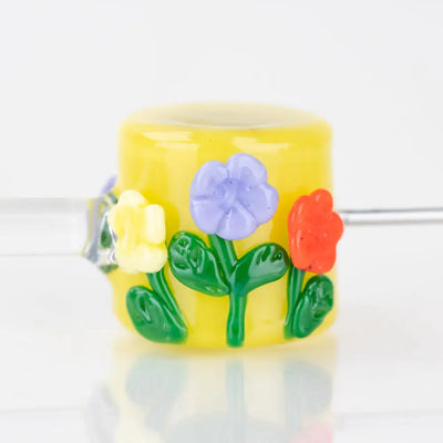 Empire Glassworks Poker Wand Sunshine Garden yellow glass pipe with floral accents