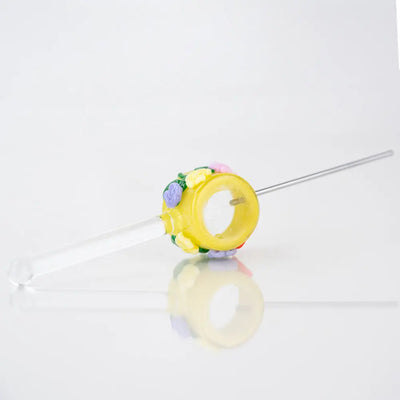 Vibrant yellow Empire Glassworks Poker Wand Sunshine Garden pipe bowl with floral designs