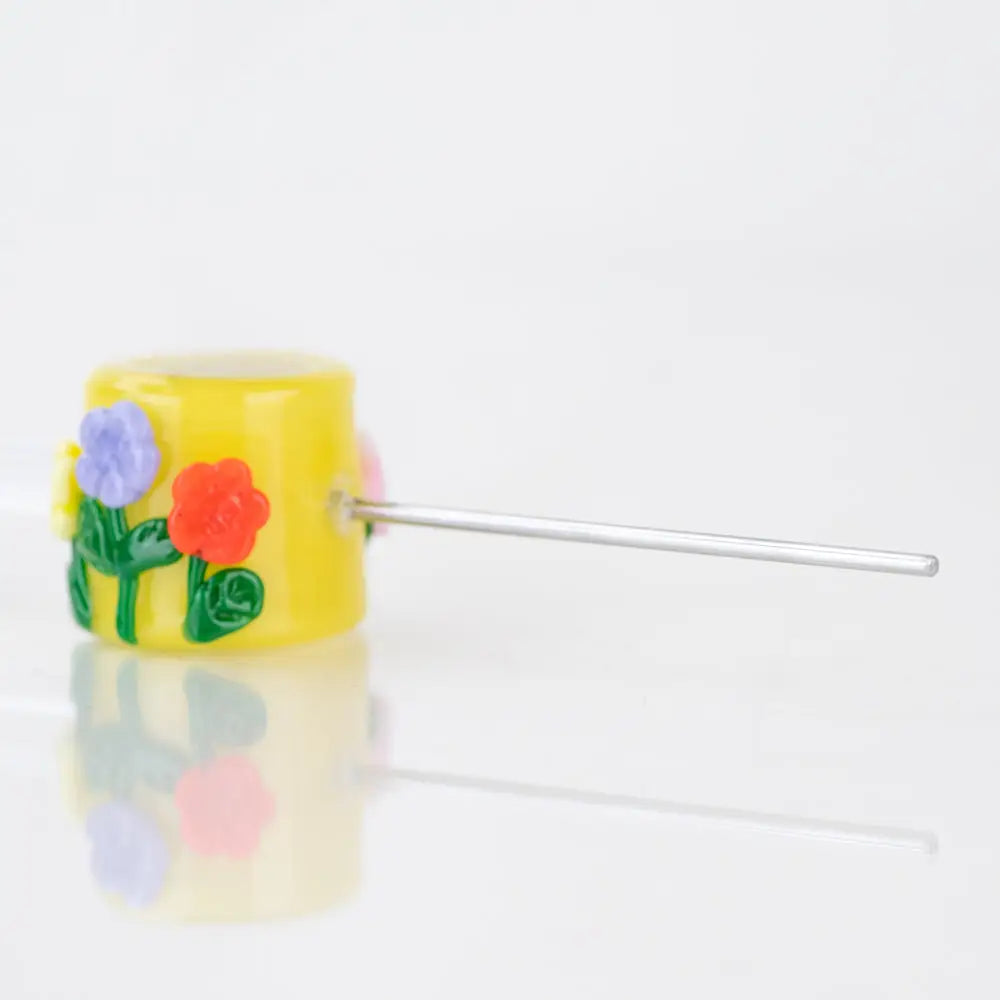 Empire Glassworks Poker Wand Sunshine Garden yellow cylindrical bead with floral design