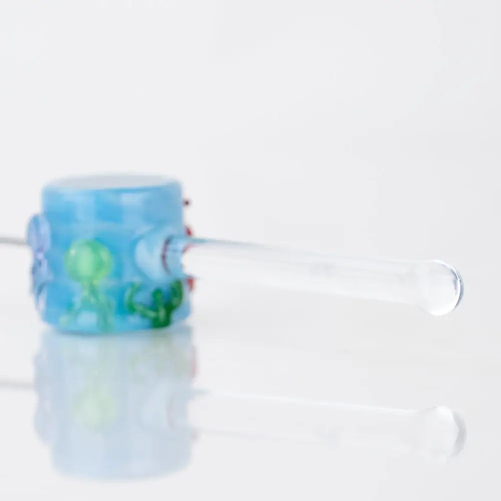 Empire Glassworks poker wand under the sea glass hand pipe with translucent blue glass and floral bowl